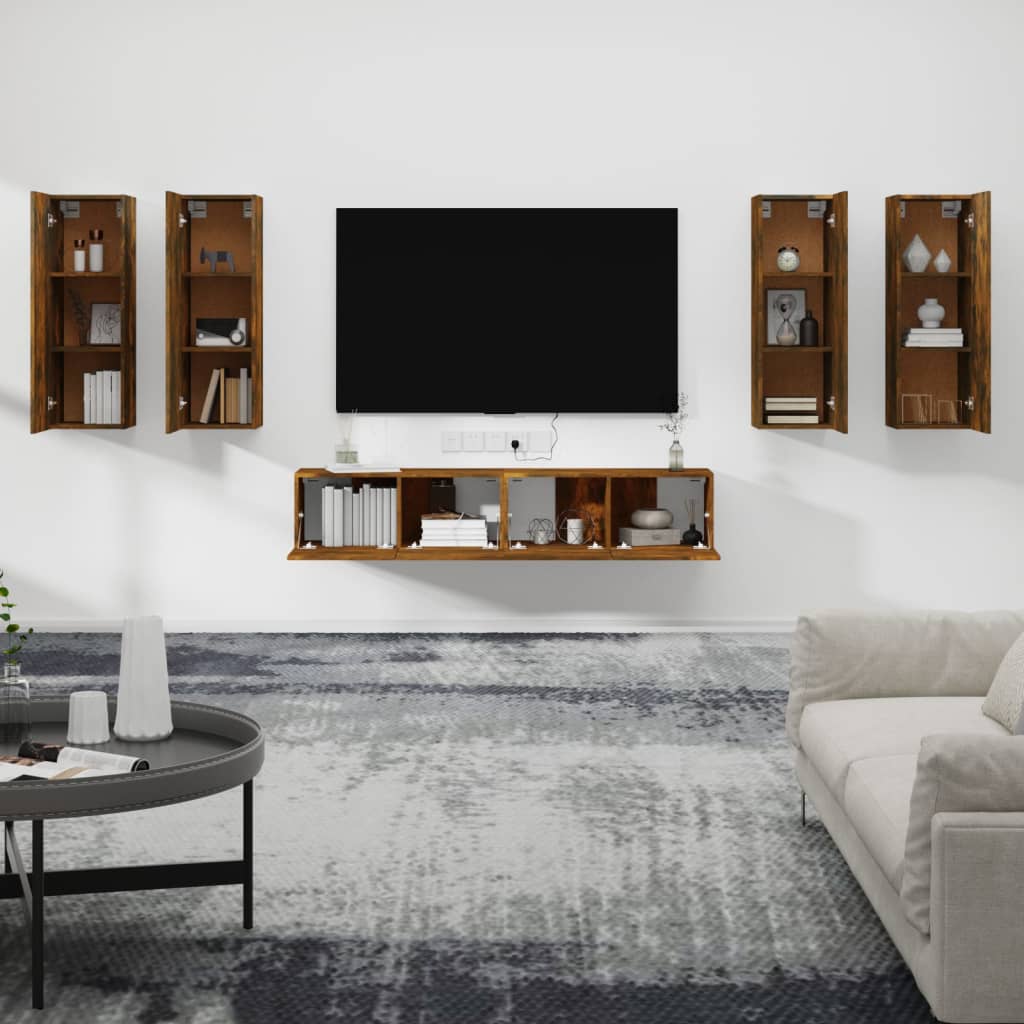 6 Piece TV Cabinet Set Smoked Oak Engineered Wood