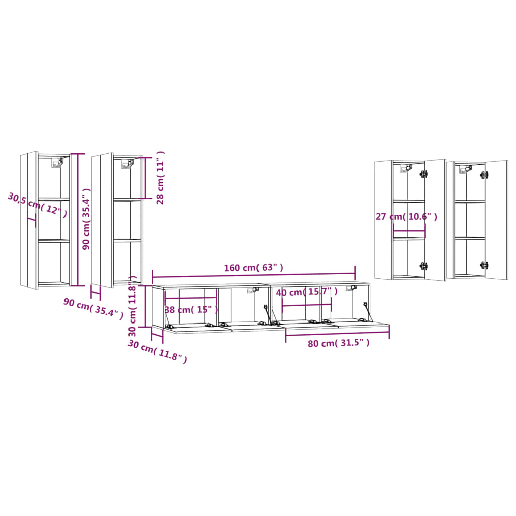 6 Piece TV Cabinet Set Smoked Oak Engineered Wood