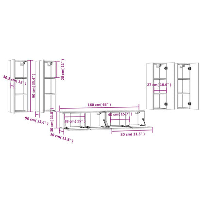 6 Piece TV Cabinet Set Smoked Oak Engineered Wood