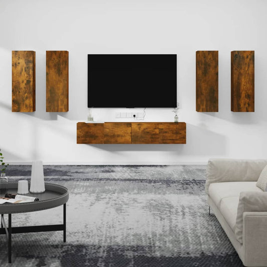 6 Piece TV Cabinet Set Smoked Oak Engineered Wood