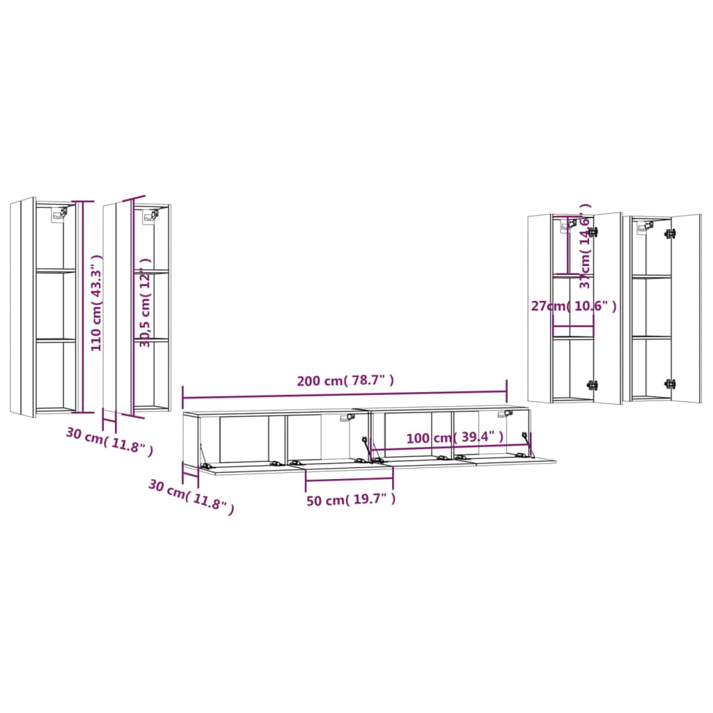 6 Piece TV Cabinet Set Grey Sonoma Engineered Wood