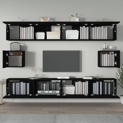 6 Piece TV Cabinet Set Black Engineered Wood