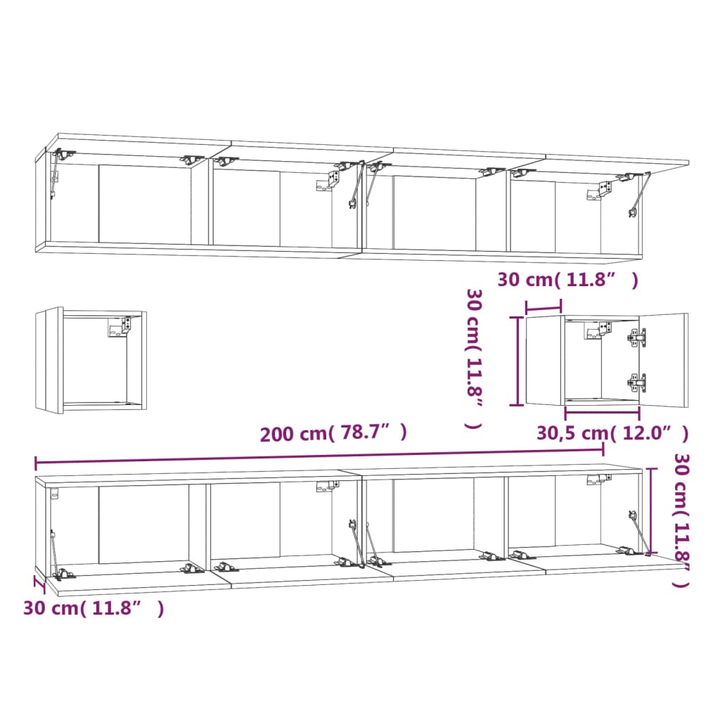 6 Piece TV Cabinet Set Grey Sonoma Engineered Wood