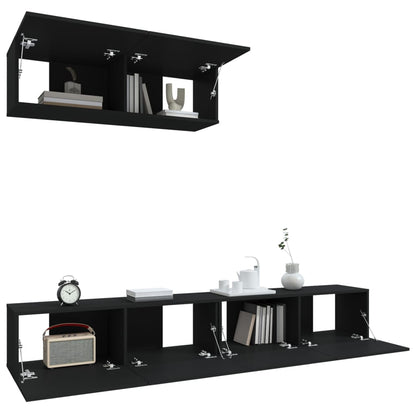 3 Piece TV Cabinet Set Black Engineered Wood