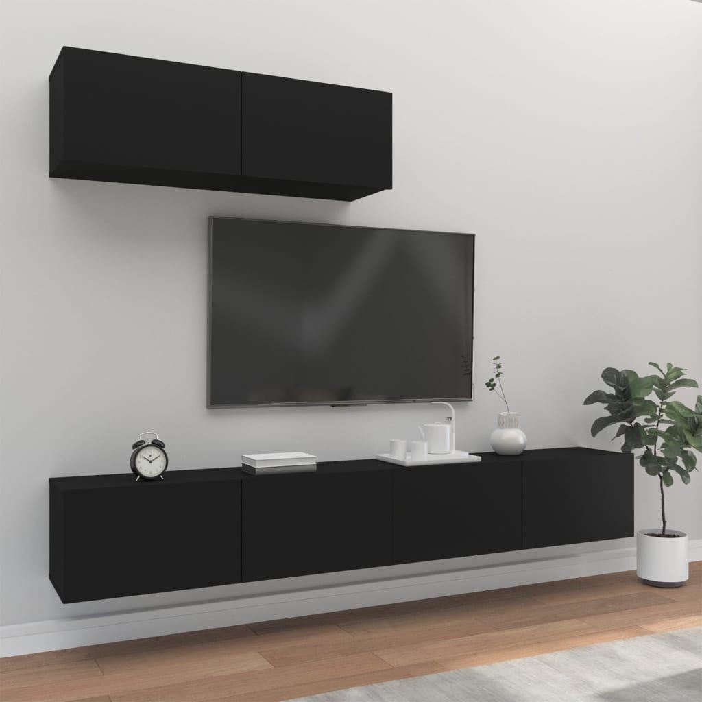 3 Piece TV Cabinet Set Black Engineered Wood