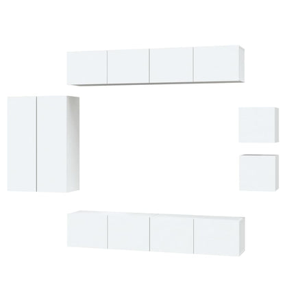 8 Piece TV Cabinet Set White Engineered Wood