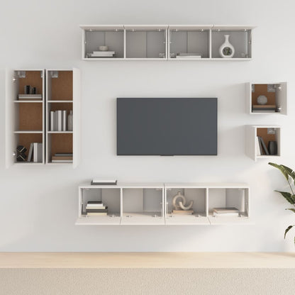 8 Piece TV Cabinet Set White Engineered Wood