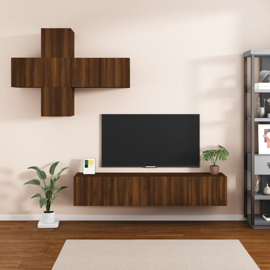 7 Piece TV Cabinet Set Brown Oak Engineered Wood