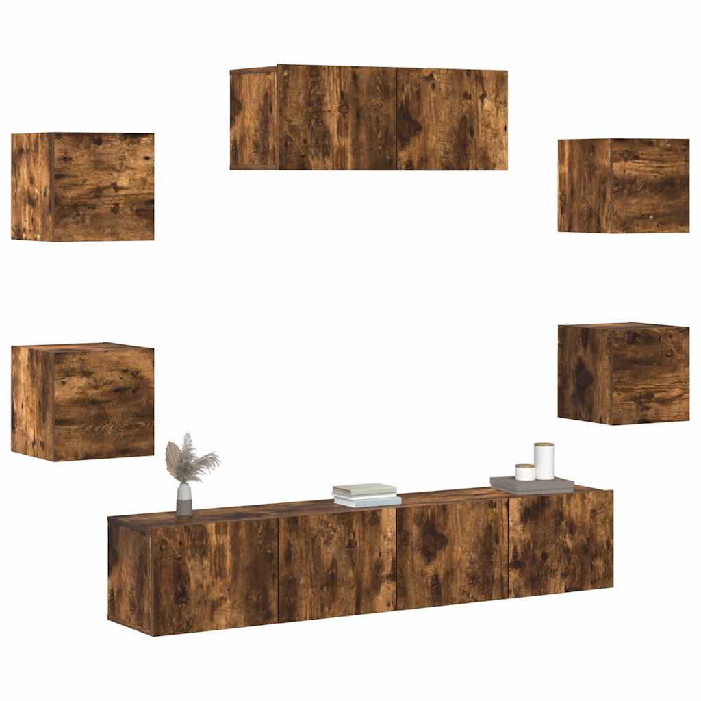 7 Piece TV Cabinet Set Smoked Oak Engineered Wood