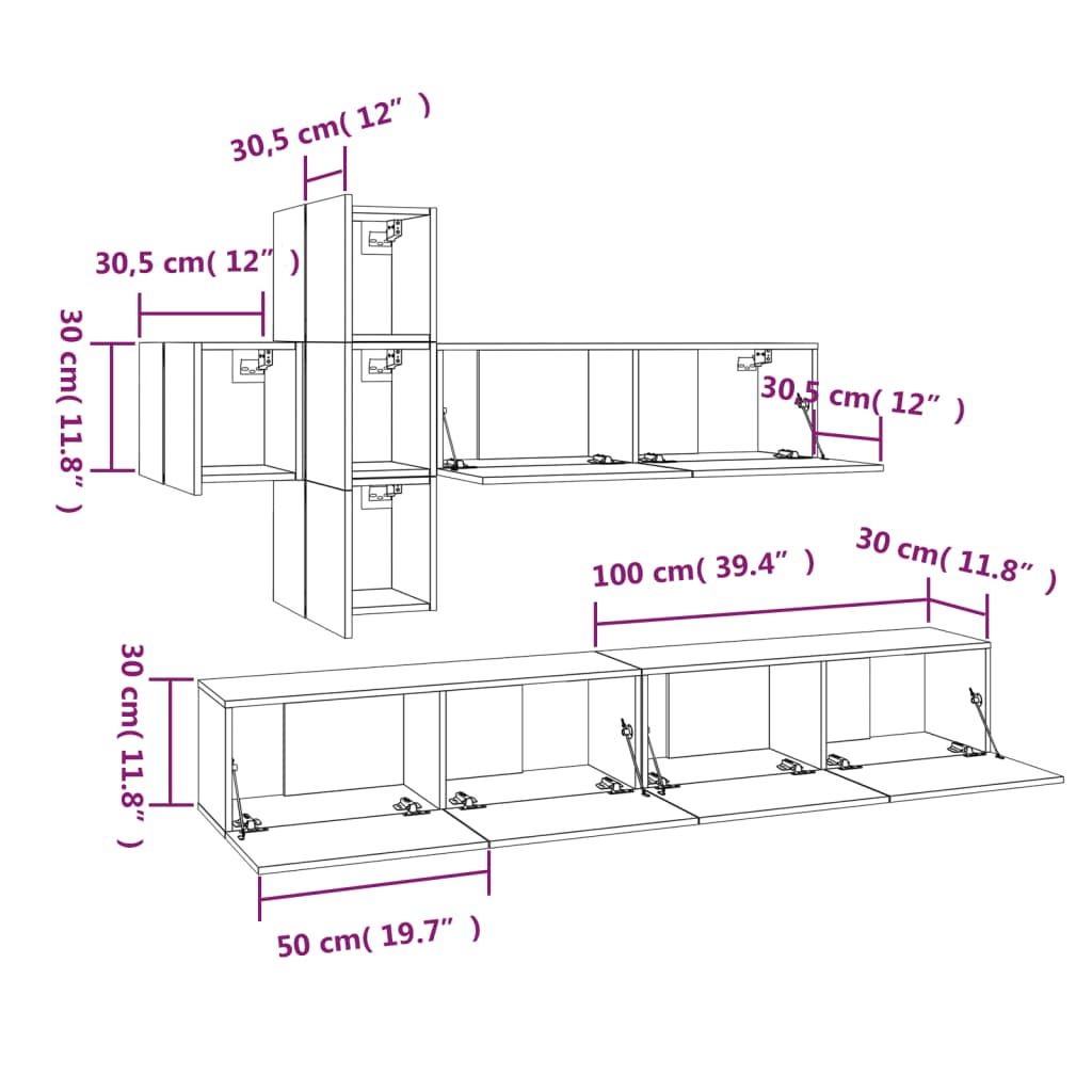 7 Piece TV Cabinet Set Brown Oak Engineered Wood