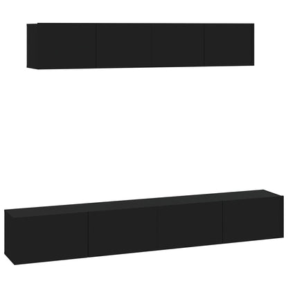 4 Piece TV Cabinet Set Black Engineered Wood