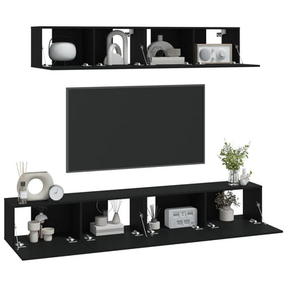 4 Piece TV Cabinet Set Black Engineered Wood