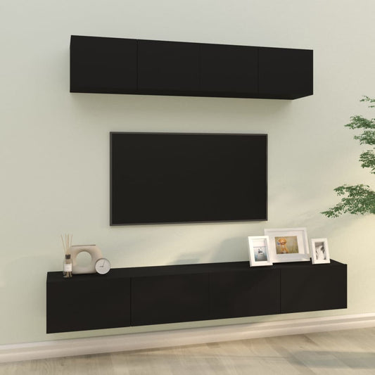 4 Piece TV Cabinet Set Black Engineered Wood