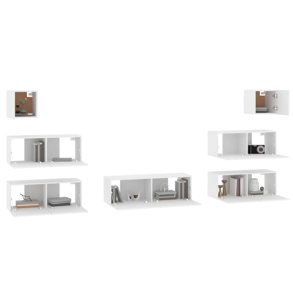 7 Piece TV Cabinet Set White Engineered Wood