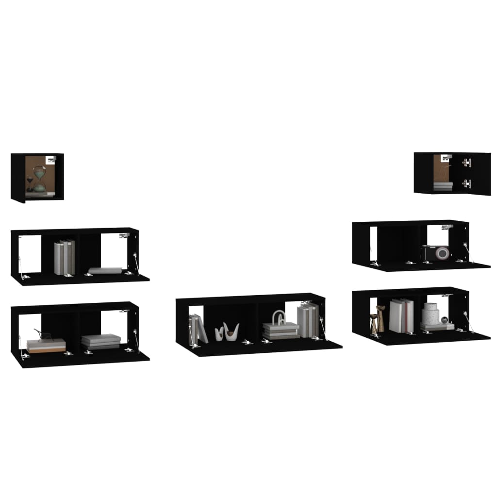 7 Piece TV Cabinet Set Black Engineered Wood