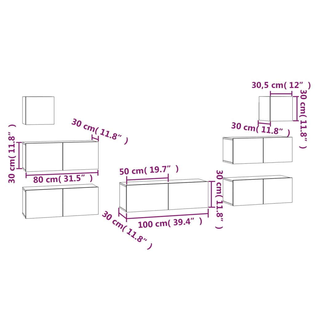 7 Piece TV Cabinet Set Black Engineered Wood