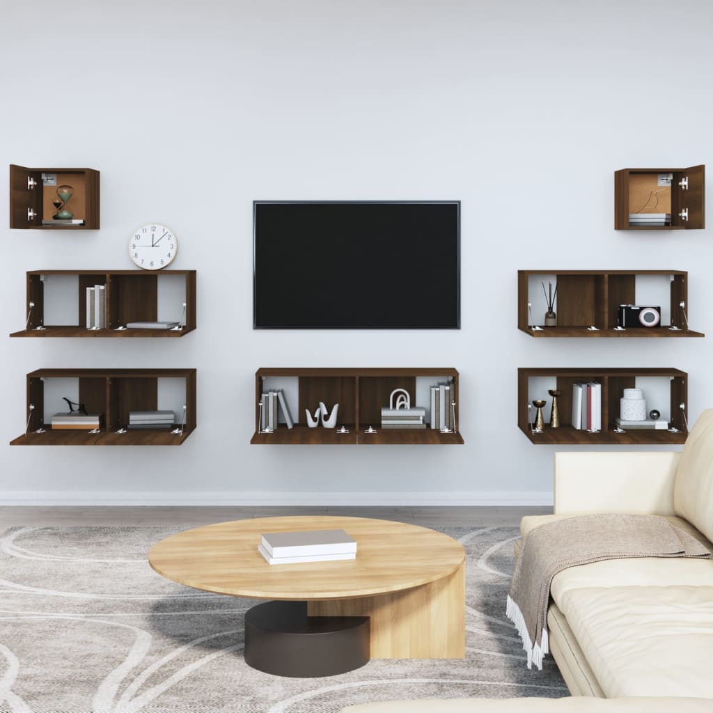 7 Piece TV Cabinet Set Brown Oak Engineered Wood