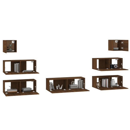 7 Piece TV Cabinet Set Brown Oak Engineered Wood