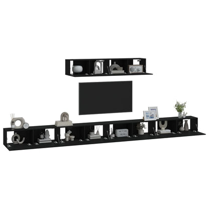 4 Piece TV Cabinet Set Black Engineered Wood