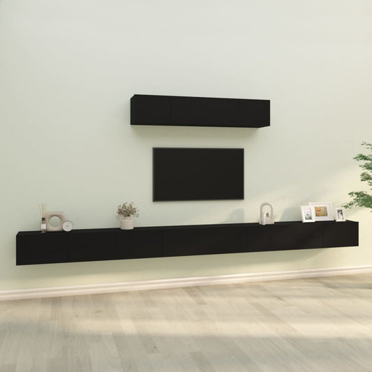 4 Piece TV Cabinet Set Black Engineered Wood
