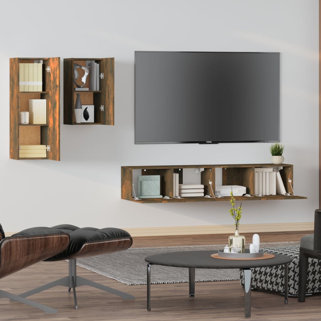 4 Piece TV Cabinet Set Smoked Oak Engineered Wood