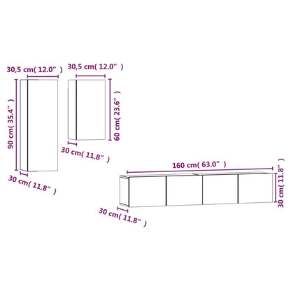 4 Piece TV Cabinet Set Smoked Oak Engineered Wood