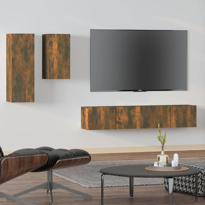 4 Piece TV Cabinet Set Smoked Oak Engineered Wood