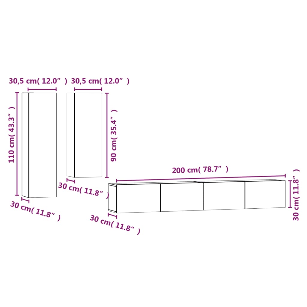 4 Piece TV Cabinet Set Concrete Grey Engineered Wood