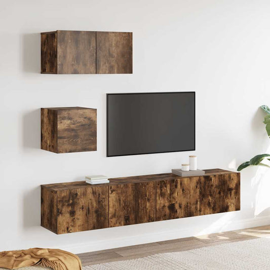 4 Piece TV Cabinet Set Smoked Oak Engineered Wood