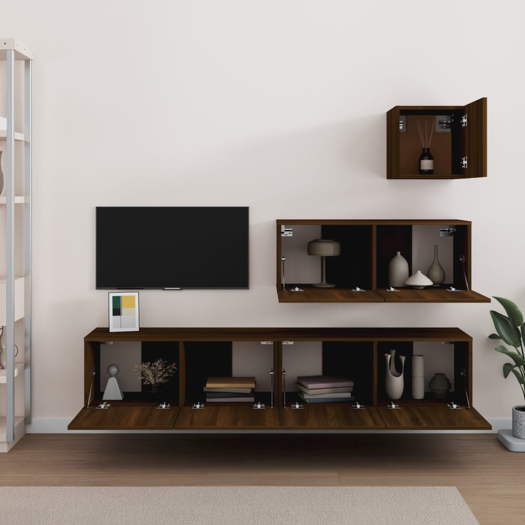 4 Piece TV Cabinet Set Brown Oak Engineered Wood