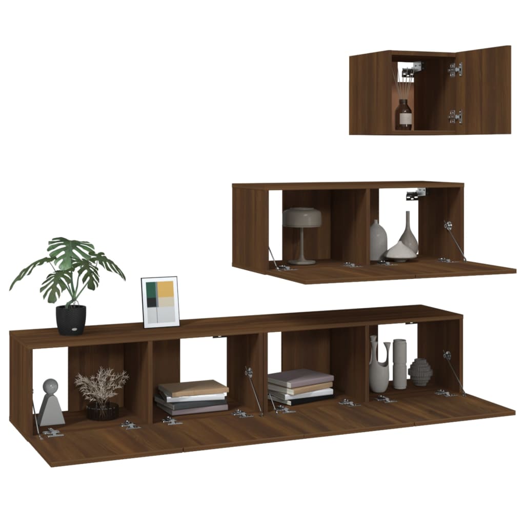 4 Piece TV Cabinet Set Brown Oak Engineered Wood