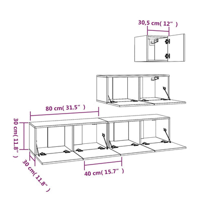 4 Piece TV Cabinet Set Brown Oak Engineered Wood