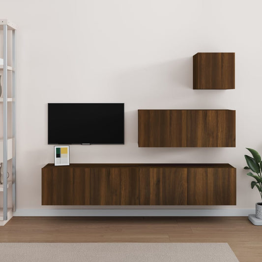 4 Piece TV Cabinet Set Brown Oak Engineered Wood