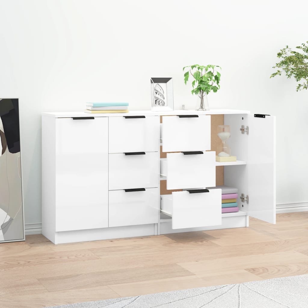 Sideboards 2 pcs High Gloss White 60x30x70 cm Engineered Wood