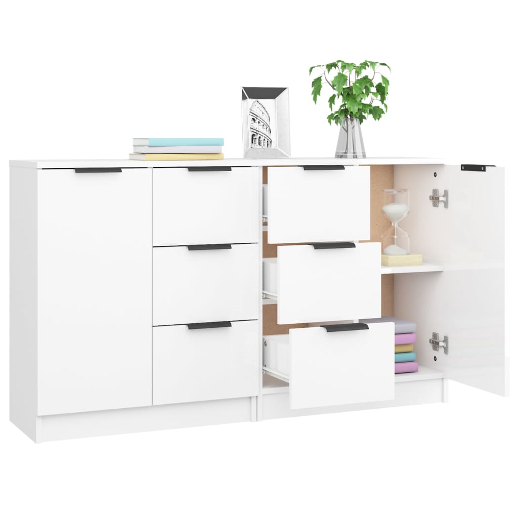 Sideboards 2 pcs High Gloss White 60x30x70 cm Engineered Wood