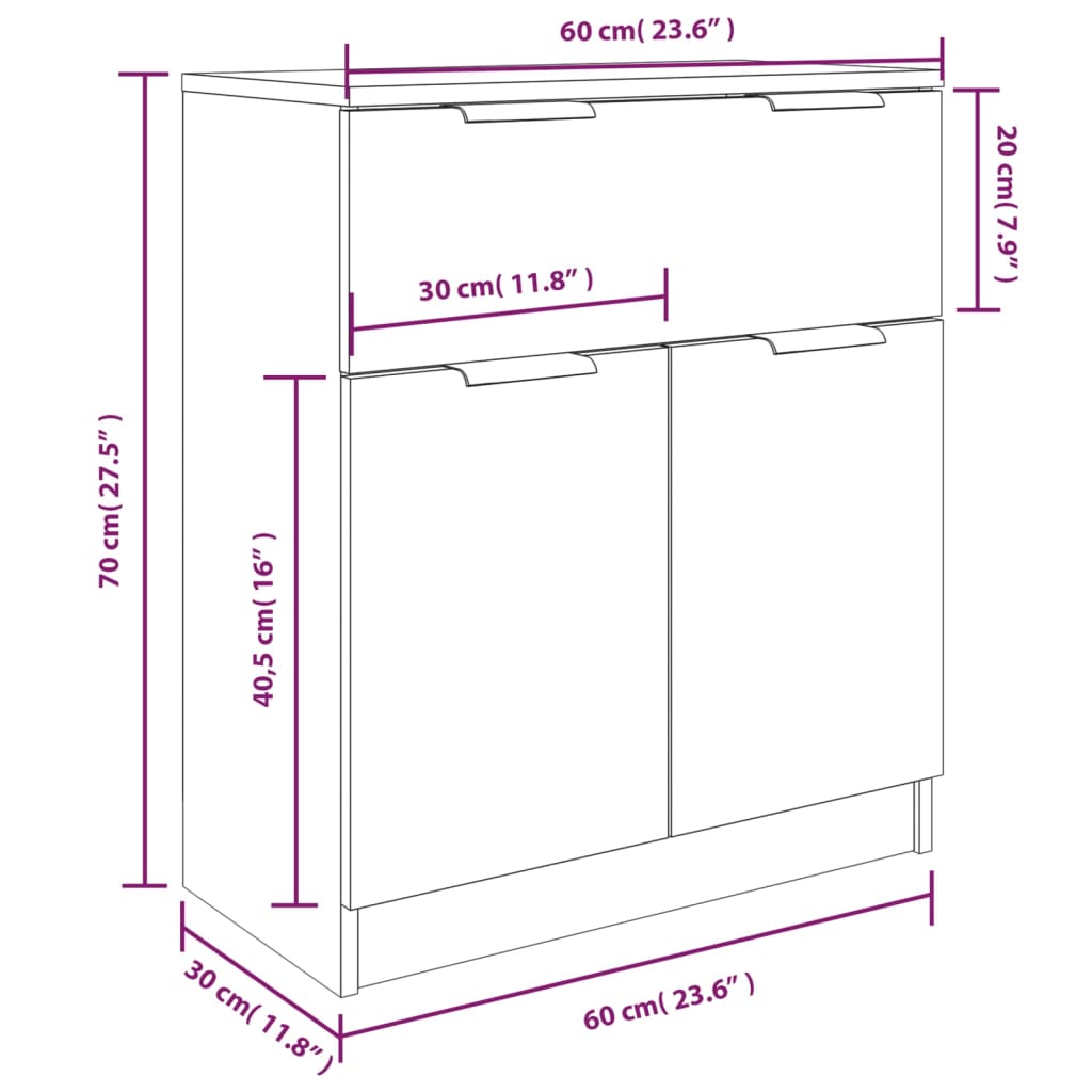 3 Piece Sideboards High Gloss White Engineered Wood