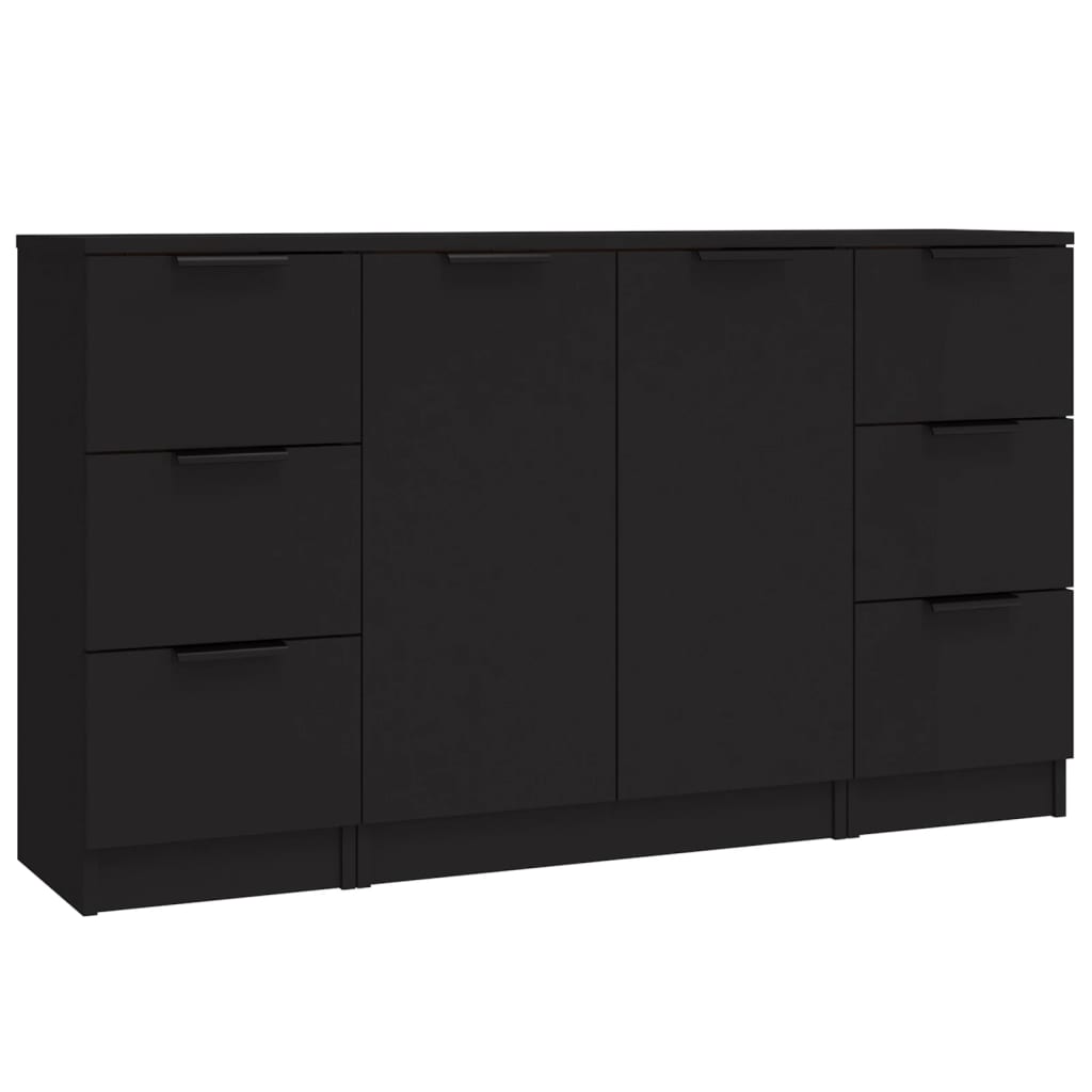 Sideboards 3 pcs Black Engineered Wood