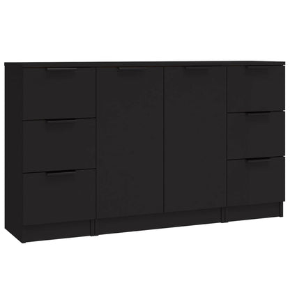 Sideboards 3 pcs Black Engineered Wood