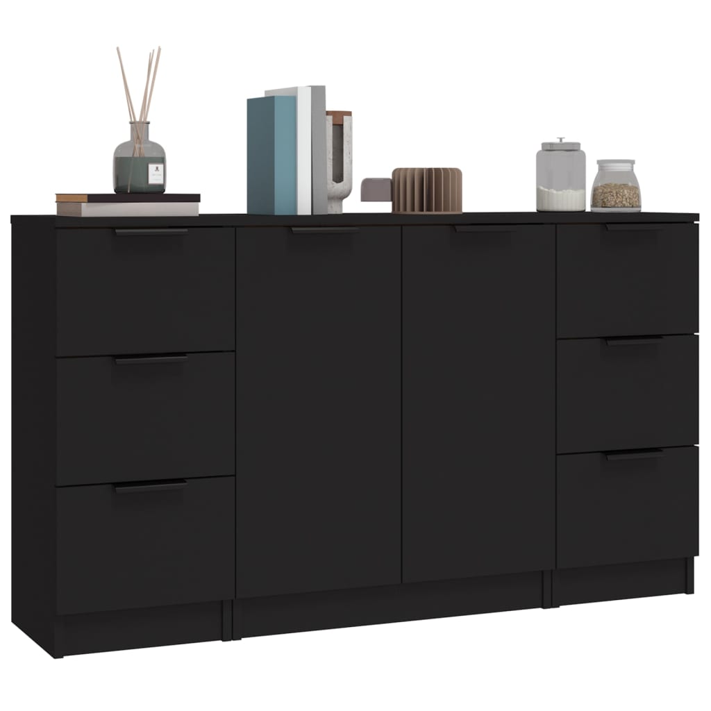 Sideboards 3 pcs Black Engineered Wood