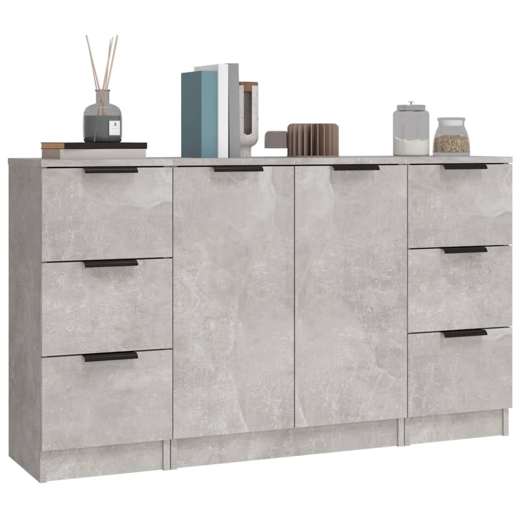 Sideboards 3 pcs Concrete Grey Engineered Wood