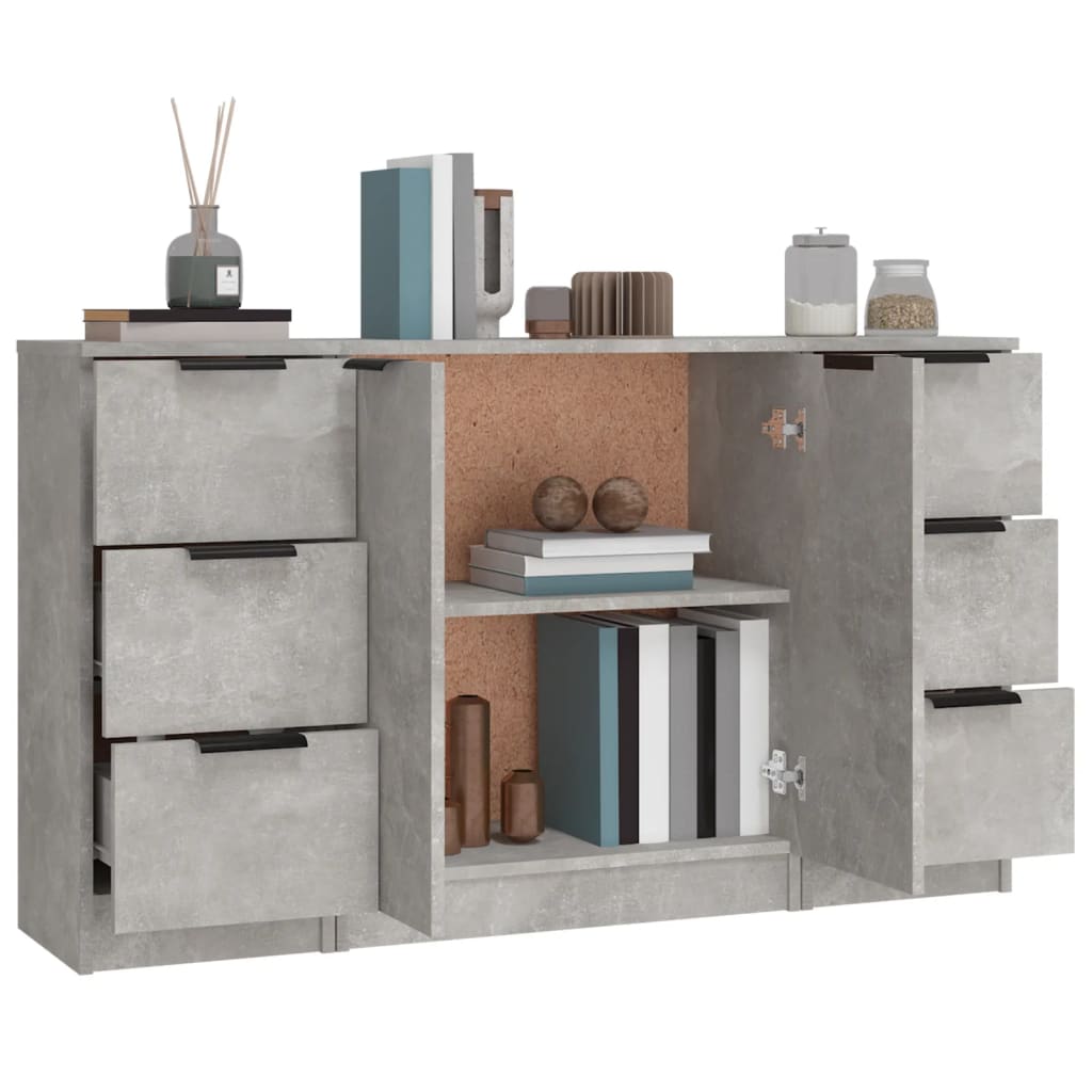 Sideboards 3 pcs Concrete Grey Engineered Wood