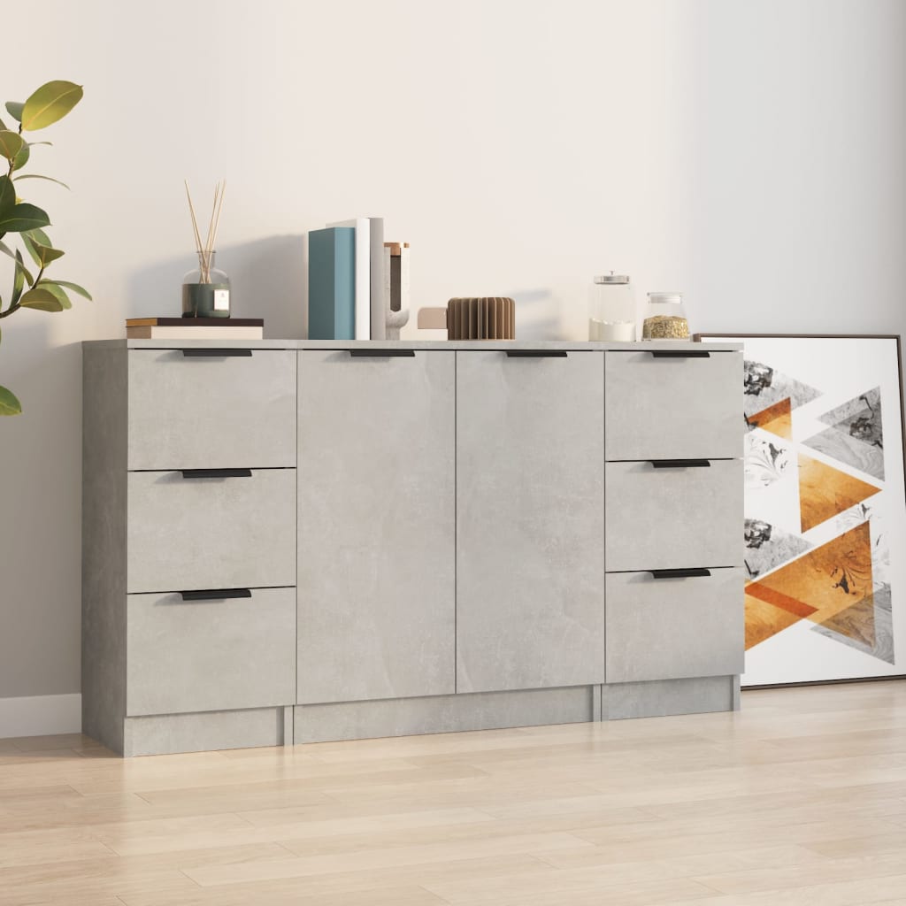 Sideboards 3 pcs Concrete Grey Engineered Wood