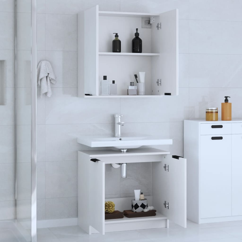 2 Piece Bathroom Cabinet Set White Engineered Wood