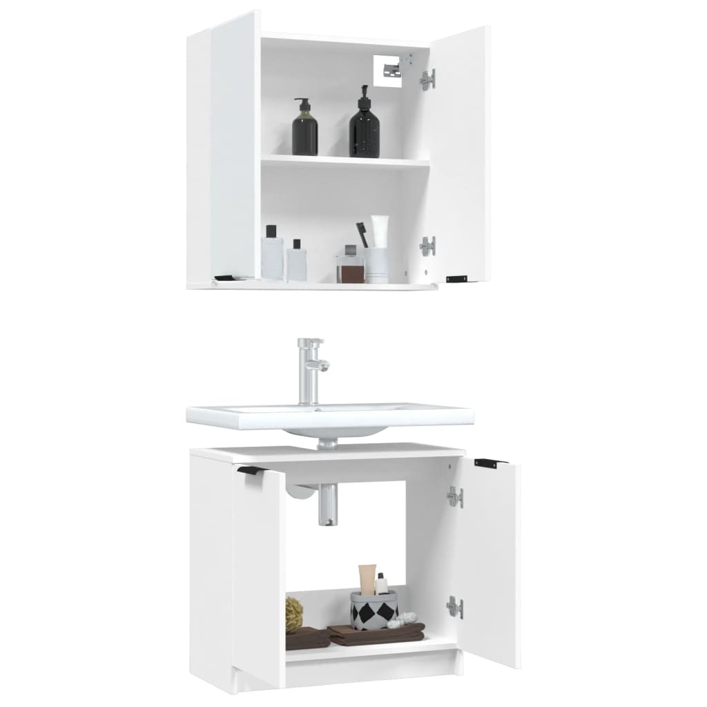 2 Piece Bathroom Cabinet Set White Engineered Wood