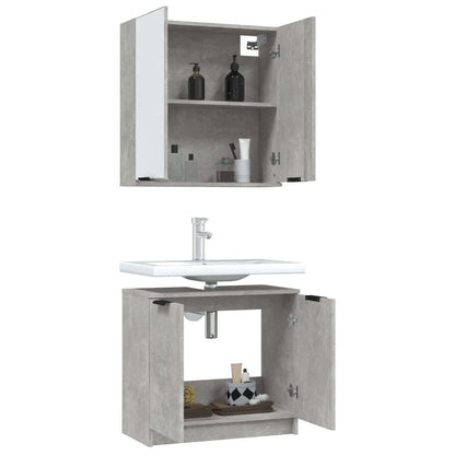 2 Piece Bathroom Cabinet Set Concrete Grey Engineered Wood