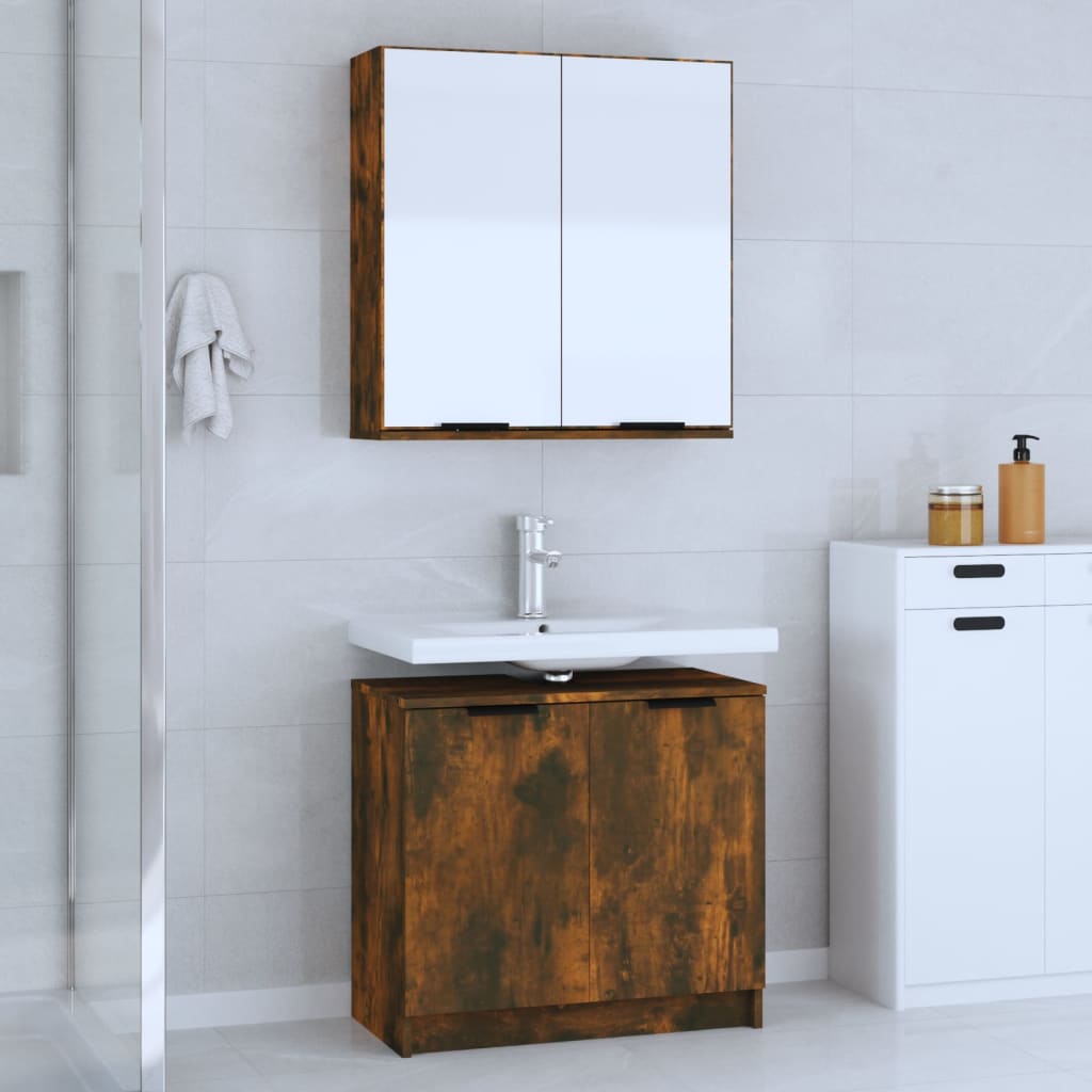 2 Piece Bathroom Cabinet Set Smoked Oak Engineered Wood