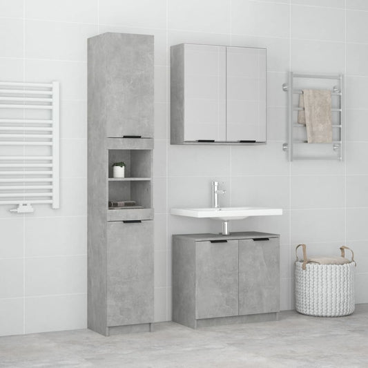 3 Piece Bathroom Cabinet Set Concrete Grey Engineered Wood