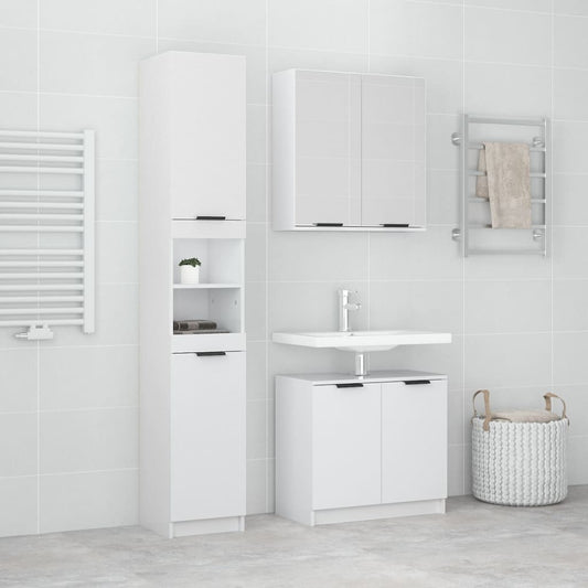 3 Piece Bathroom Cabinet Set High Gloss White Engineered Wood