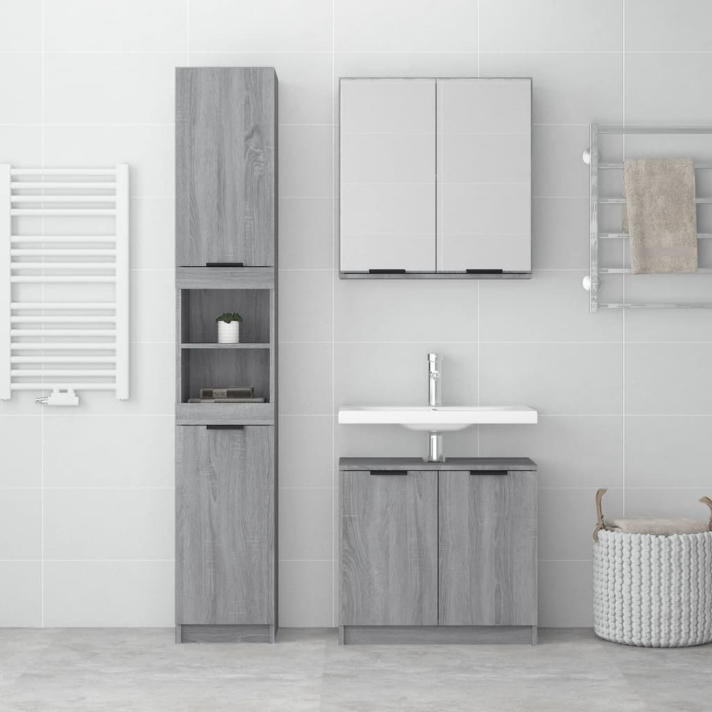 3 Piece Bathroom Cabinet Set Grey Sonoma Engineered Wood