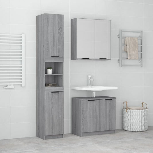 3 Piece Bathroom Cabinet Set Grey Sonoma Engineered Wood